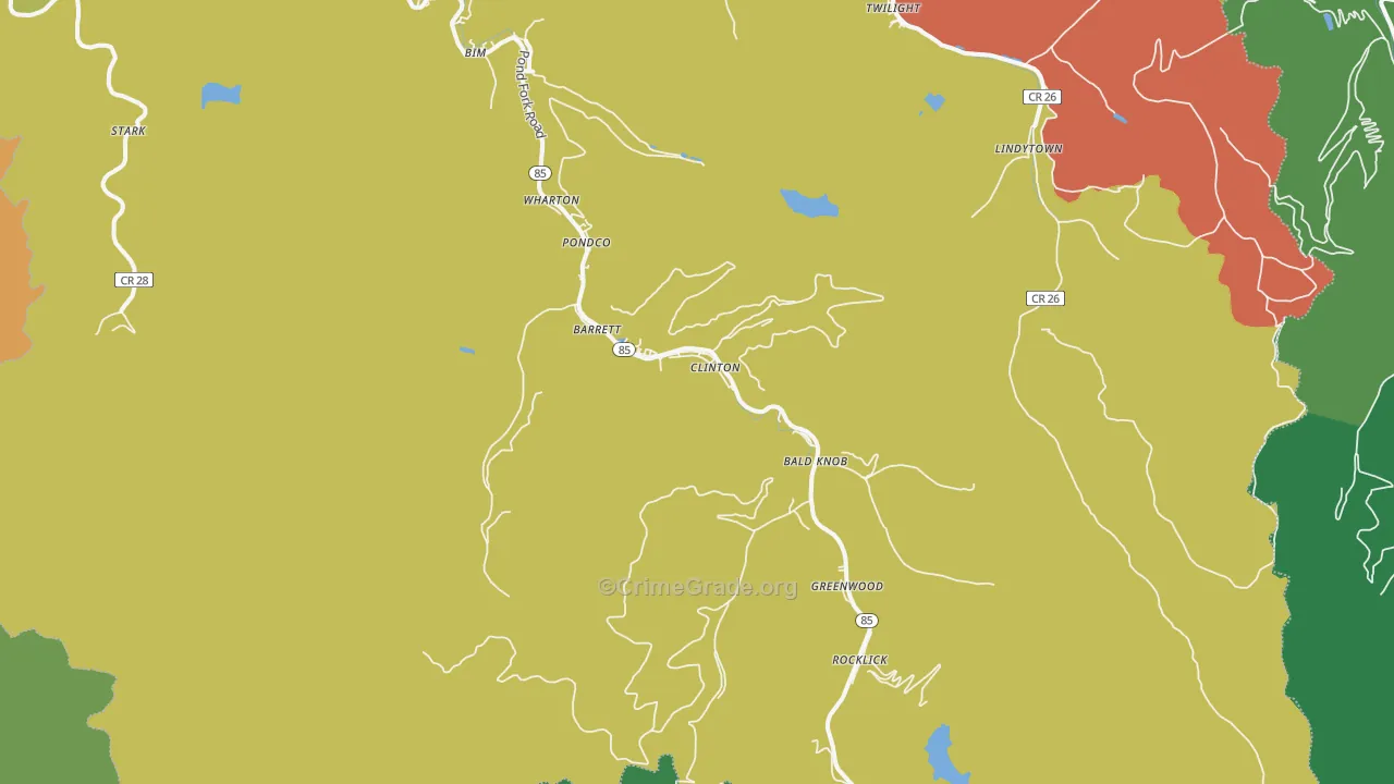 Wharton, WV Map of Vehicle Theft Rates