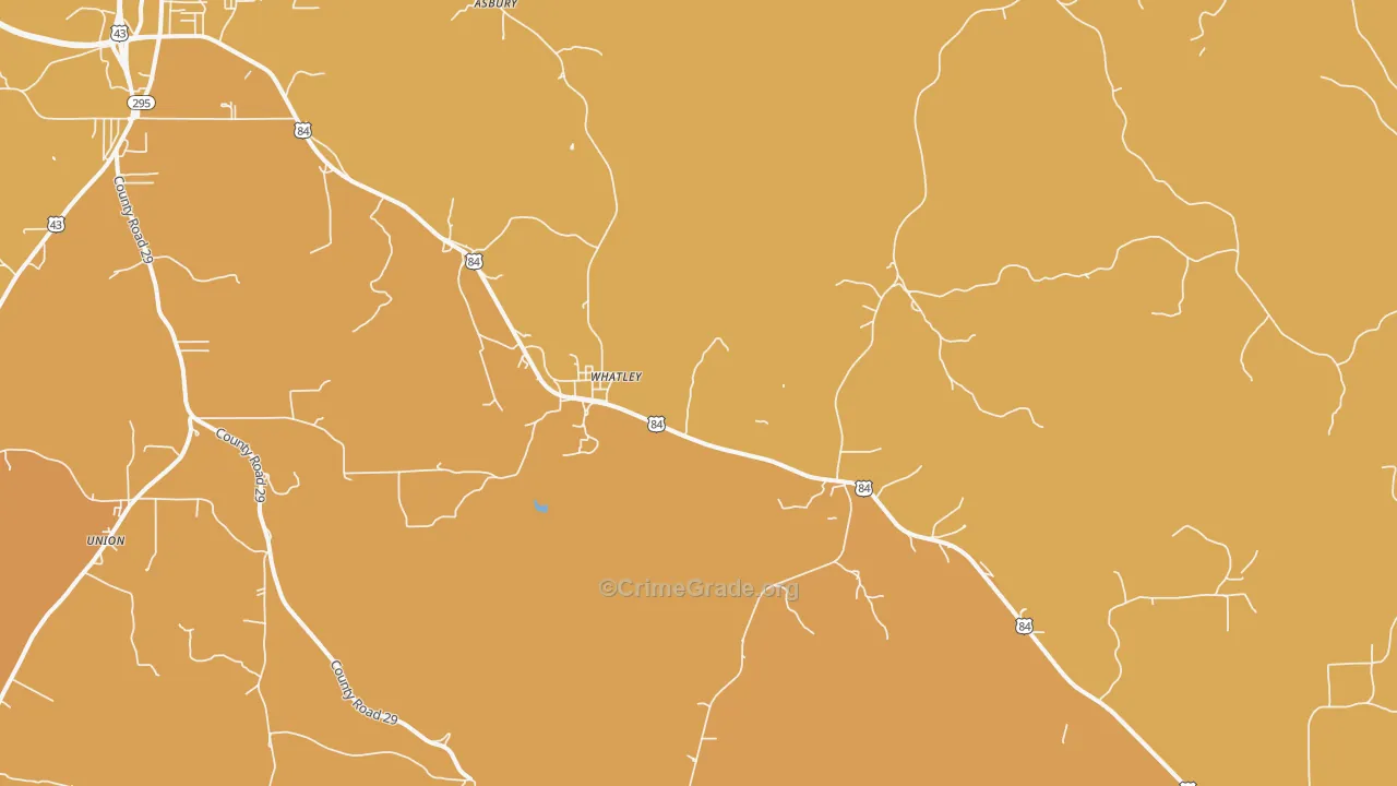 Whatley, AL Map of Vehicle Theft Rates