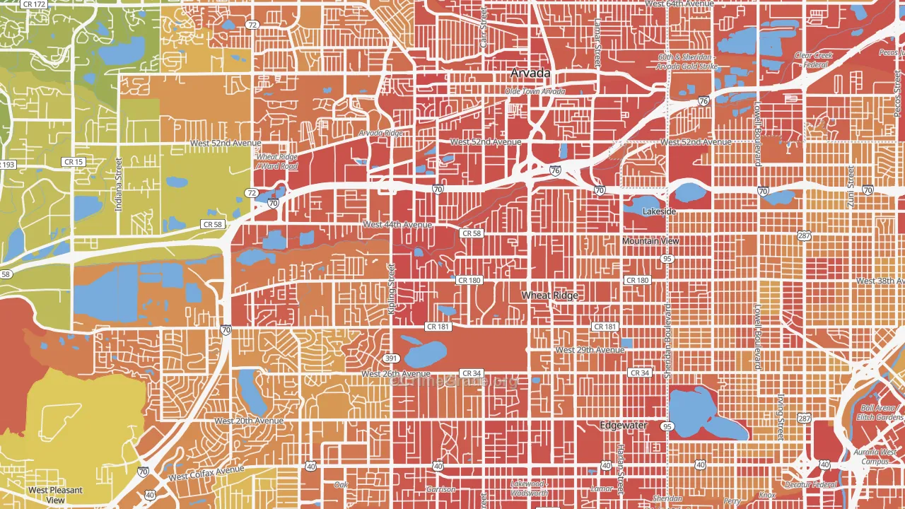 Wheat Ridge, CO Map of Vehicle Theft Rates