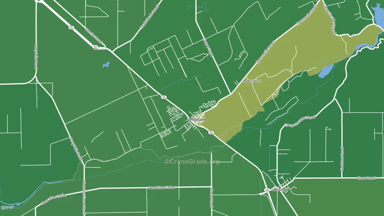 Wheatland, CA Map of Vehicle Theft Rates
