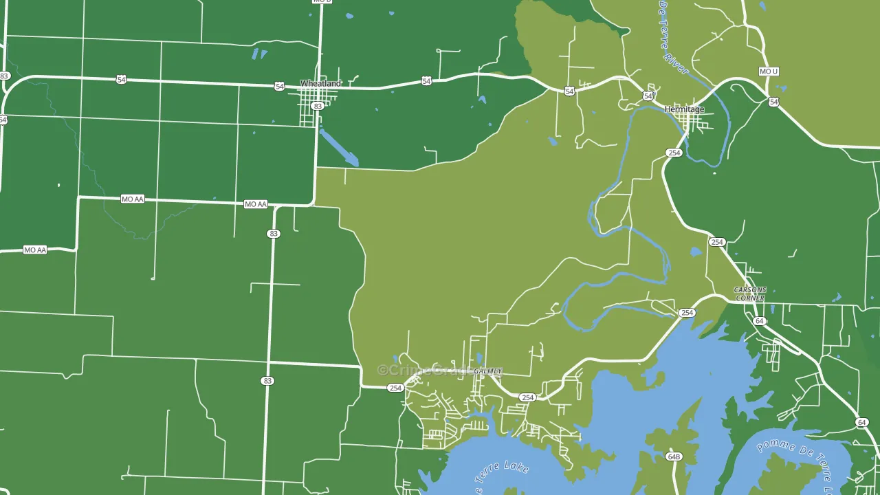Wheatland, MO Map of Vehicle Theft Rates