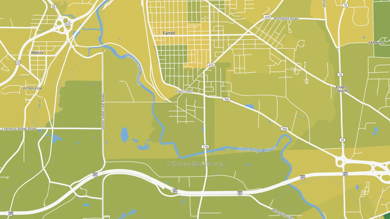 Wheatland, PA Map of Vehicle Theft Rates