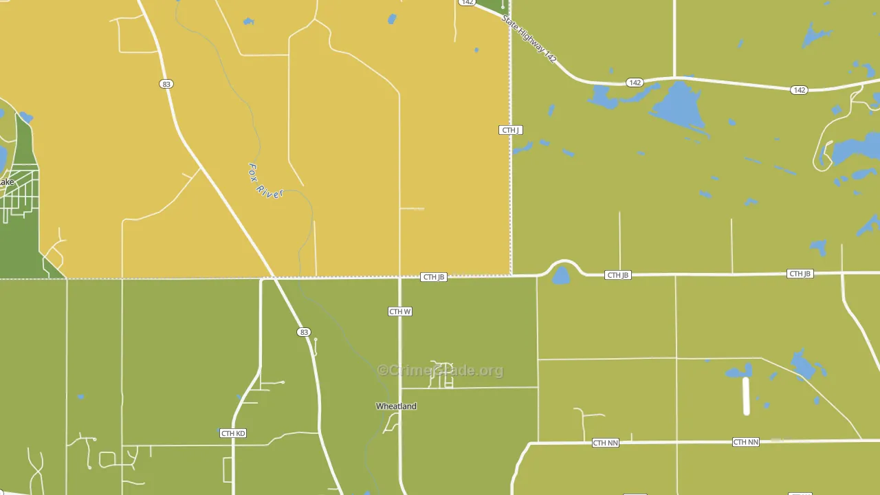 Wheatland, WI Map of Vehicle Theft Rates