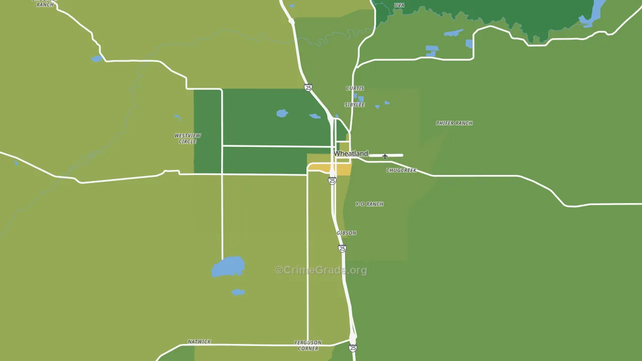 Wheatland, WY Map of Vehicle Theft Rates