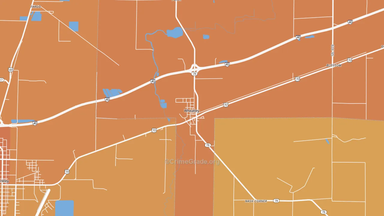 Wheatley, AR Map of Vehicle Theft Rates