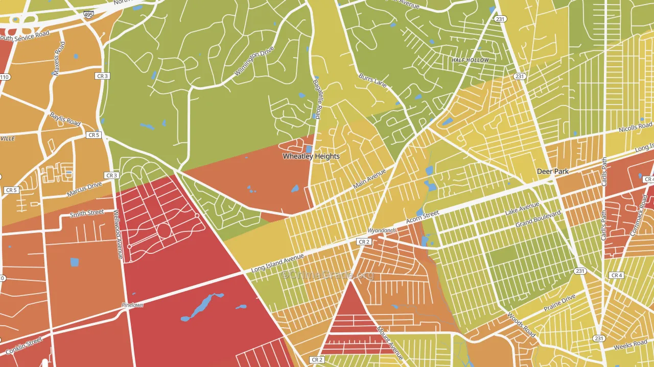 Wheatley Heights, Wyandanch, NY Map of Vehicle Theft Rates