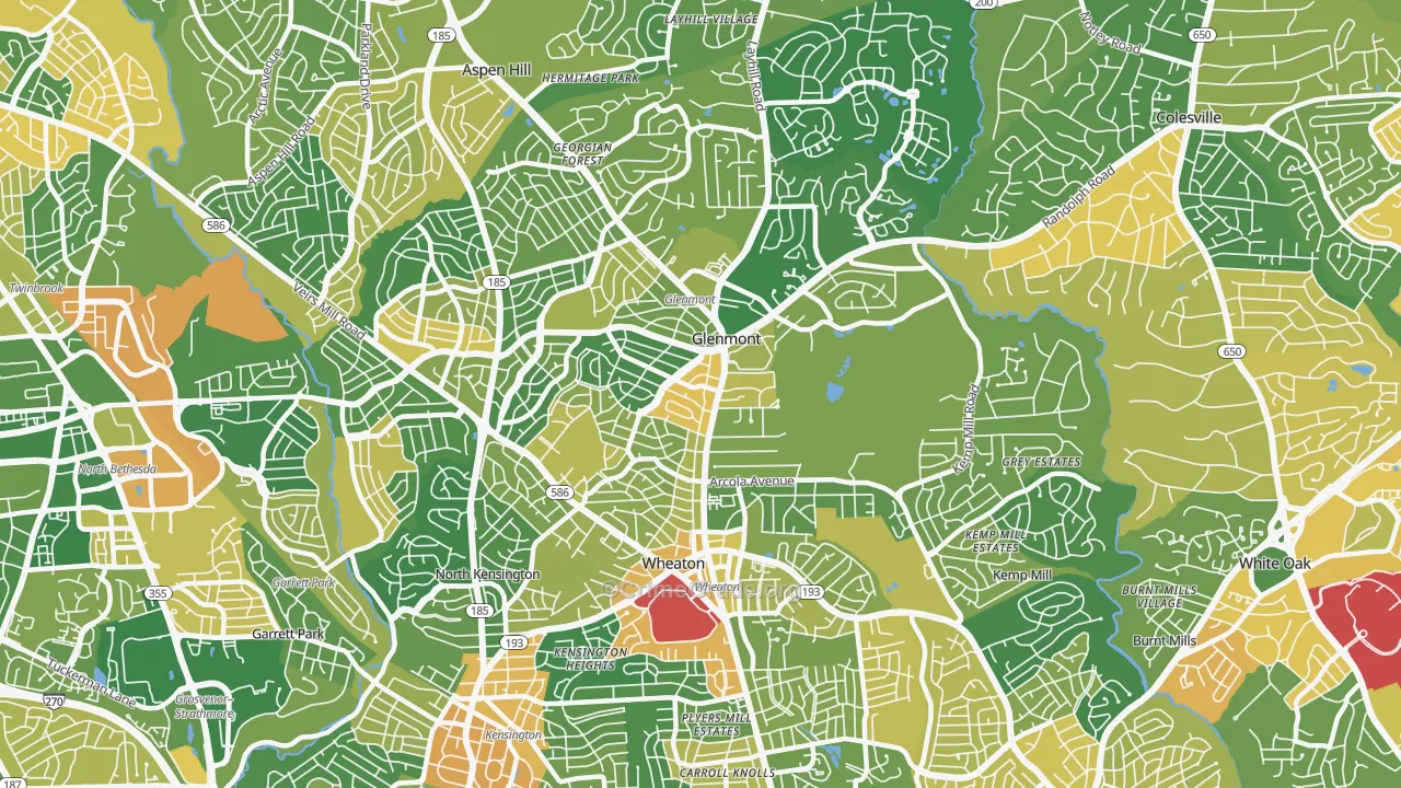 Wheaton-Glenmont, Wheaton, MD Map of Vehicle Theft Rates