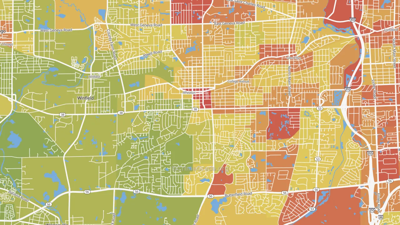 Wheaton, IL Map of Vehicle Theft Rates