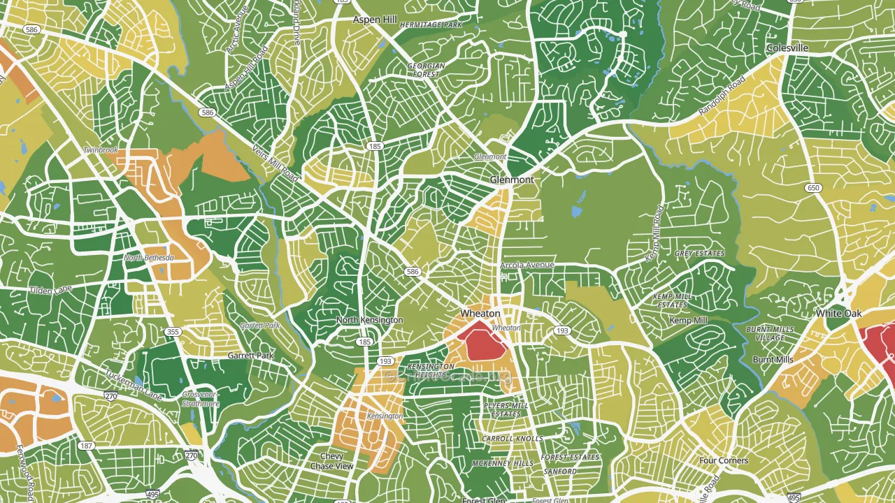 Wheaton, MD Map of Vehicle Theft Rates