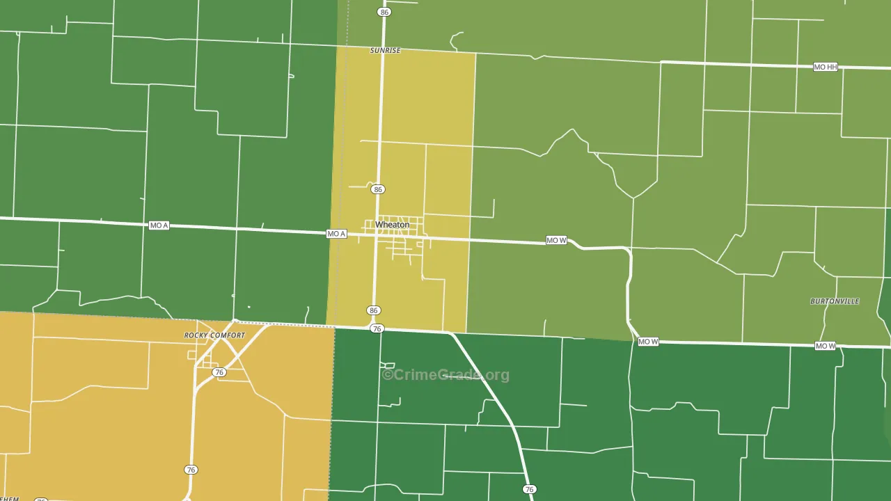 Wheaton, MO Map of Vehicle Theft Rates