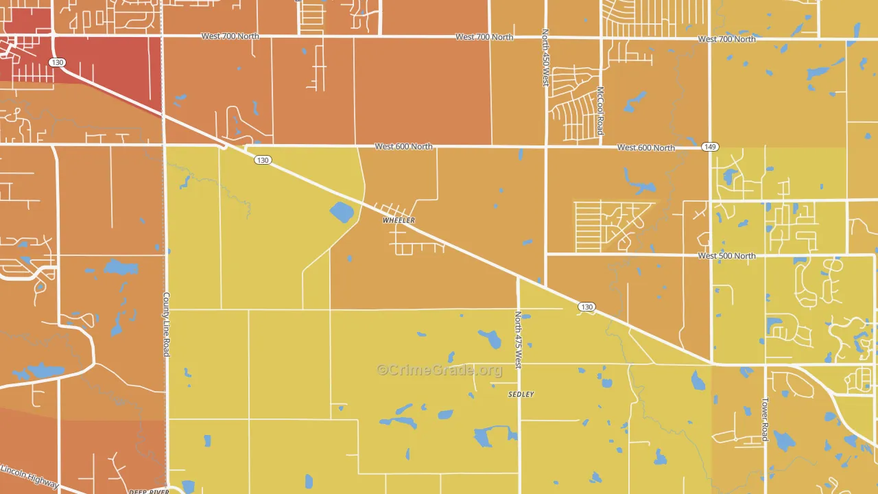 Wheeler, IN Map of Vehicle Theft Rates