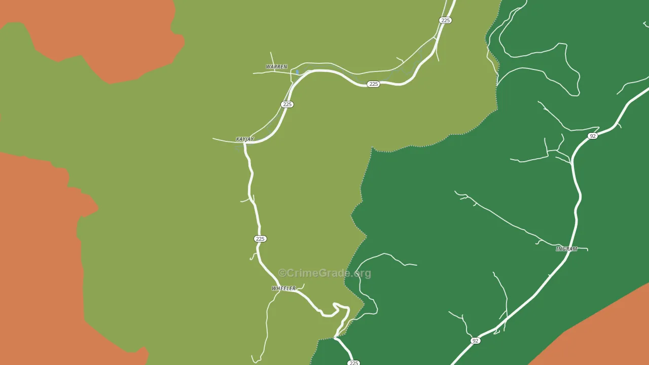 Wheeler, KY Map of Vehicle Theft Rates