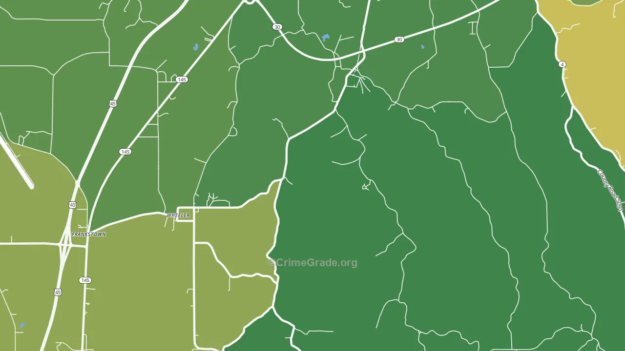 Wheeler, MS Map of Vehicle Theft Rates