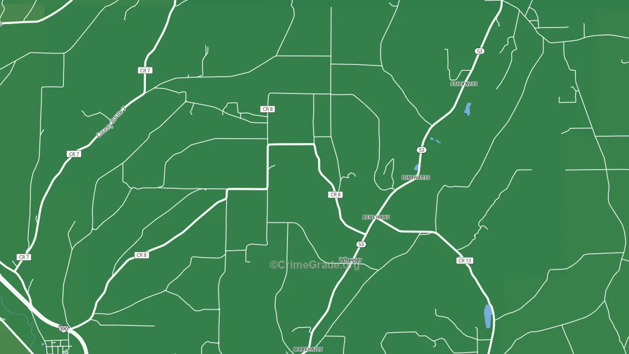 Wheeler, NY Map of Vehicle Theft Rates