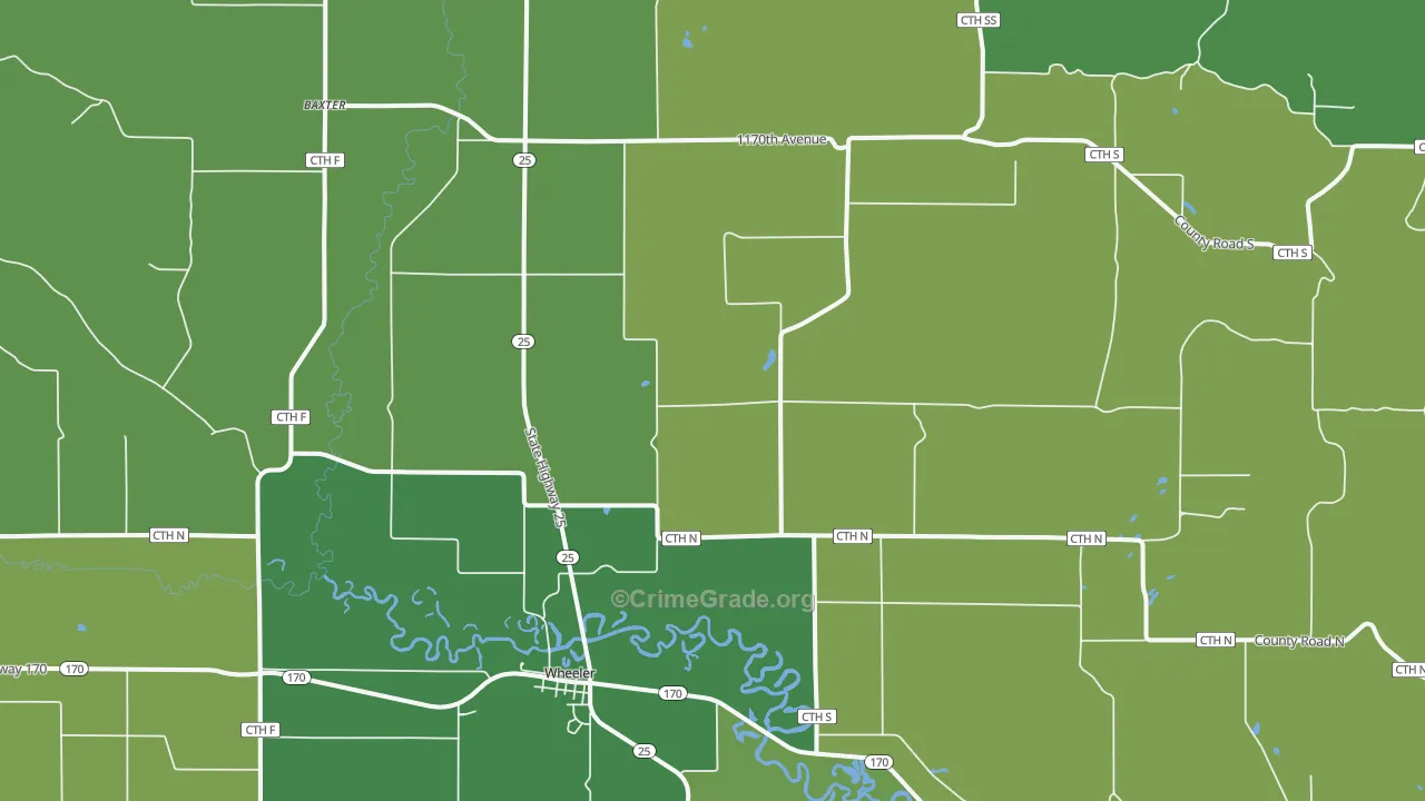 Wheeler, WI Map of Vehicle Theft Rates