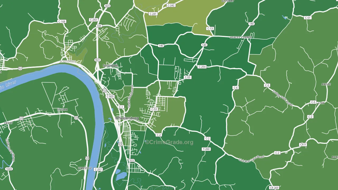 Wheelersburg, OH Map of Vehicle Theft Rates