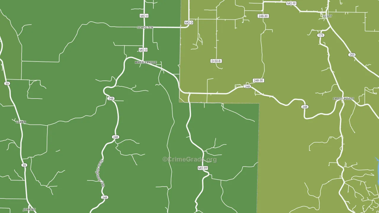 Wheelerville, MO Map of Vehicle Theft Rates