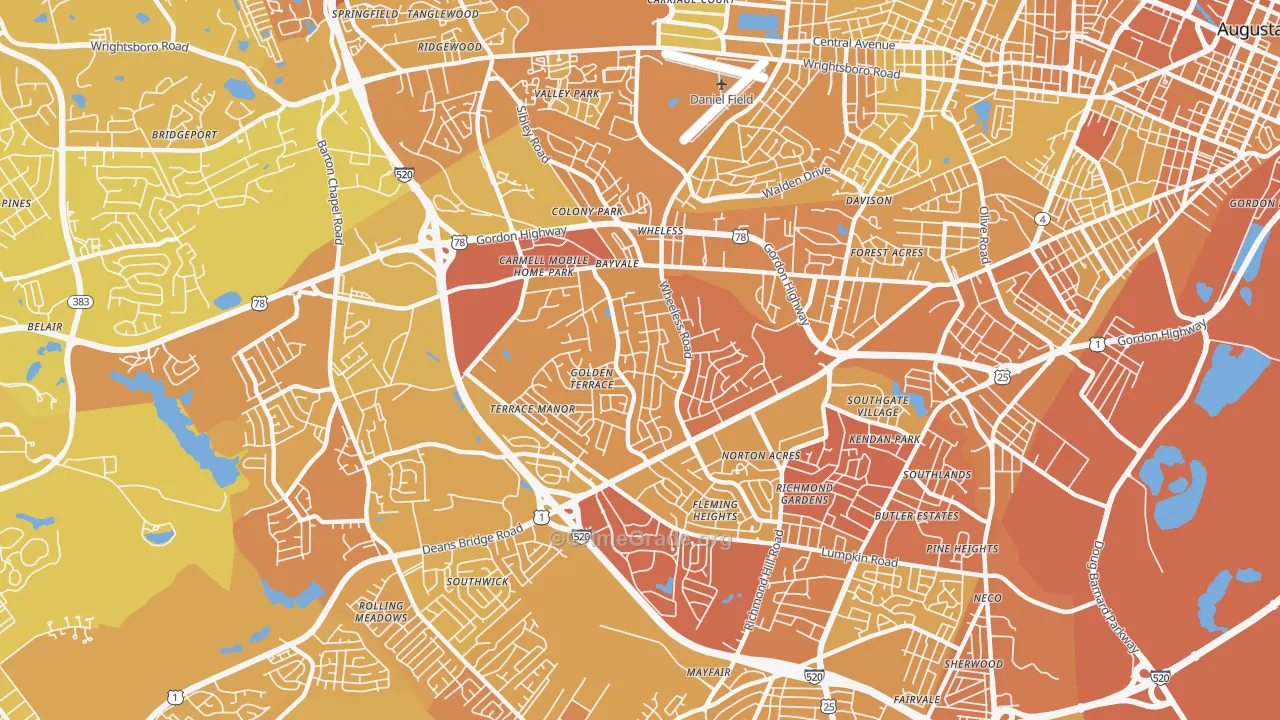 Wheeless Road, Augusta, GA Map of Vehicle Theft Rates