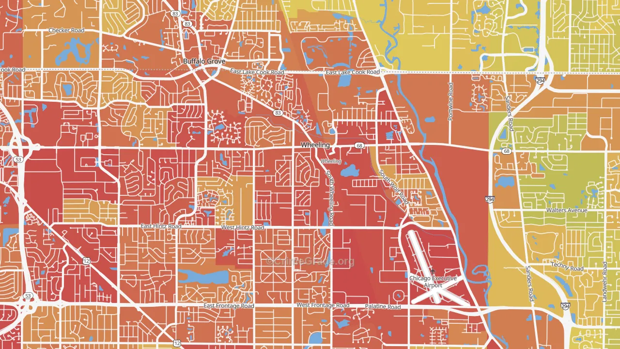 Wheeling, IL Map of Vehicle Theft Rates