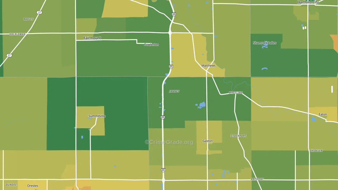 Wheeling, IN Map of Vehicle Theft Rates