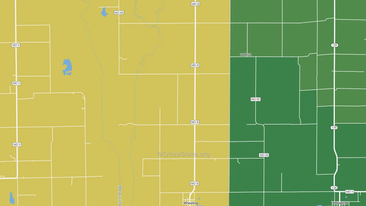 Wheeling, MO Map of Vehicle Theft Rates