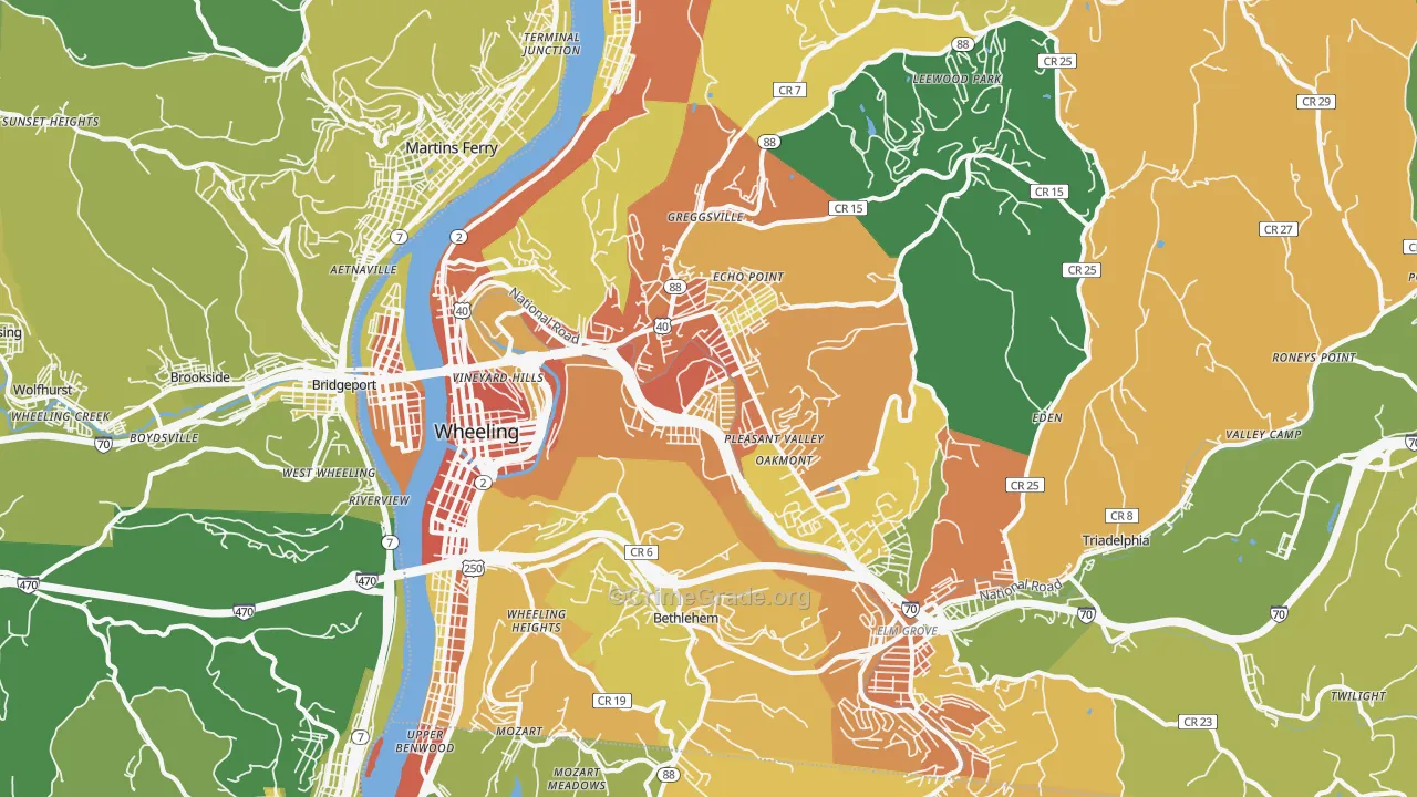 Wheeling, WV Map of Vehicle Theft Rates