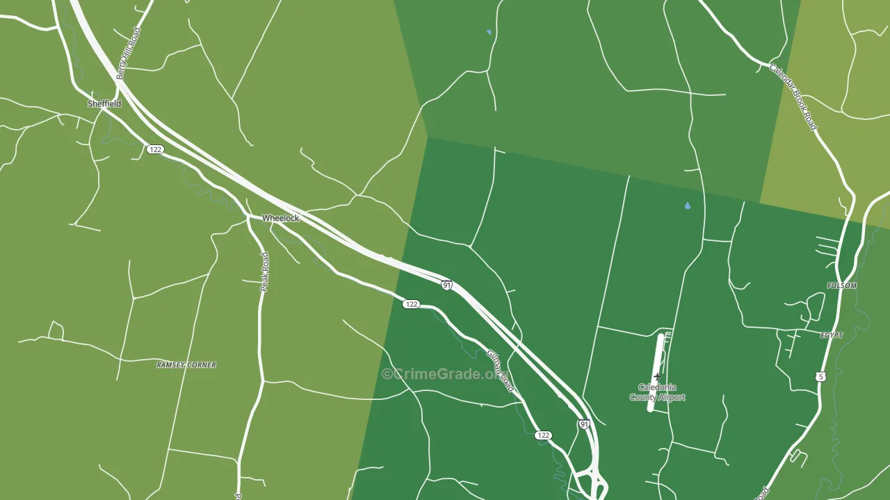 Wheelock, VT Map of Vehicle Theft Rates