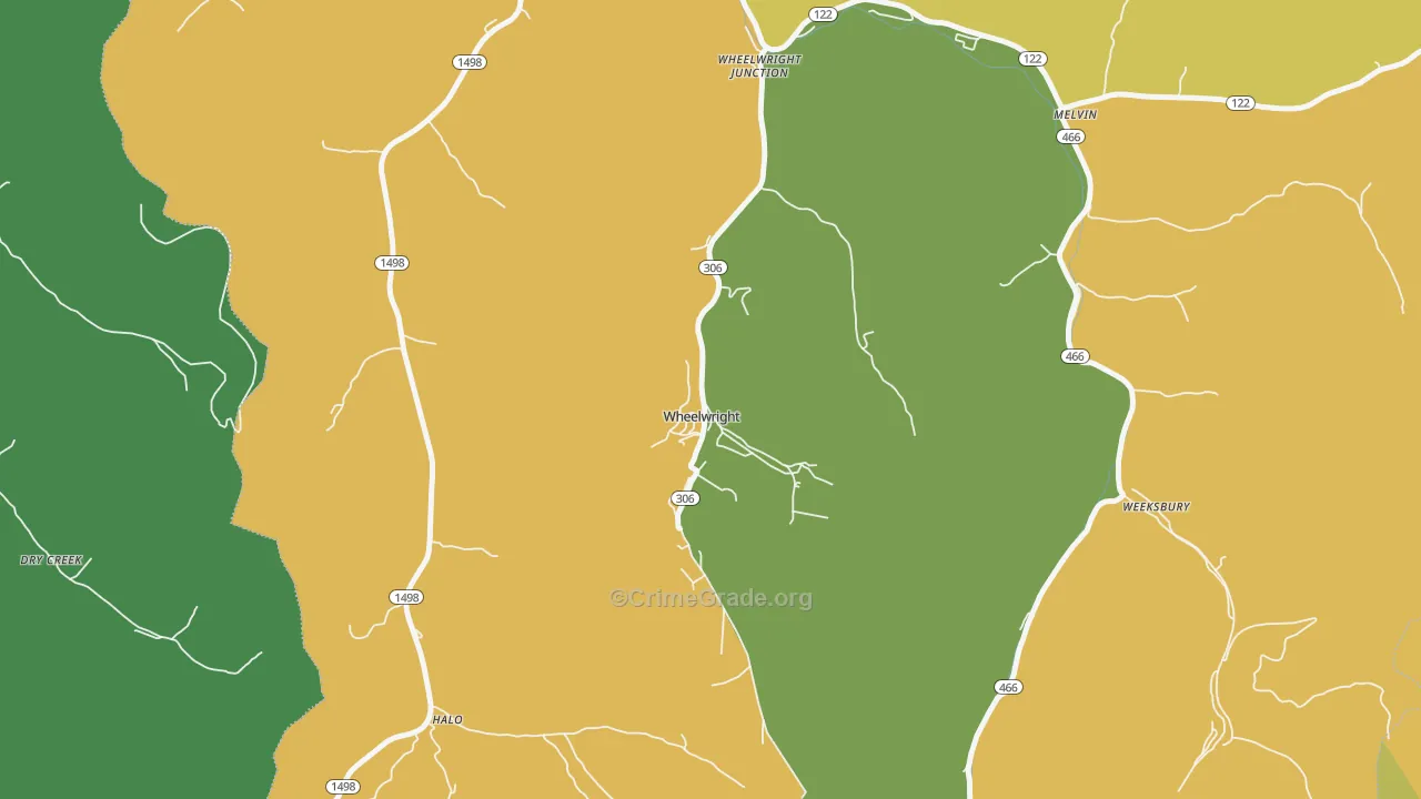 Wheelwright, KY Map of Vehicle Theft Rates