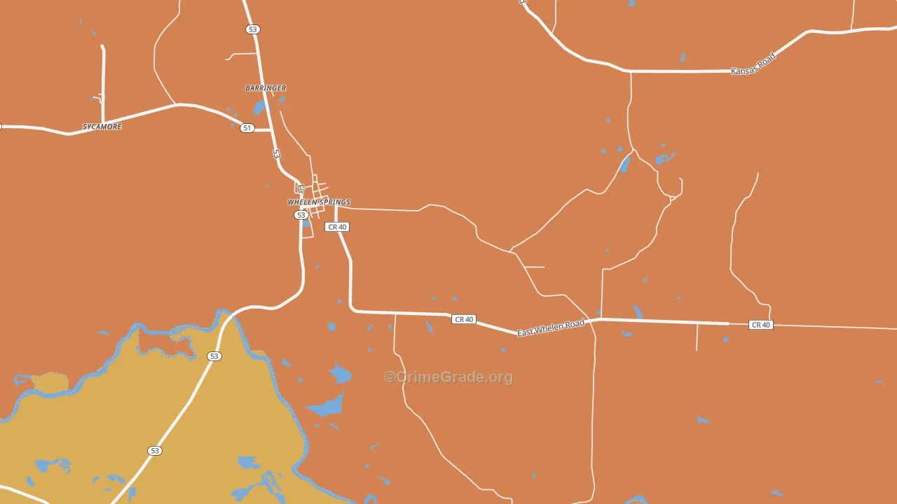 Whelen Springs, AR Map of Vehicle Theft Rates