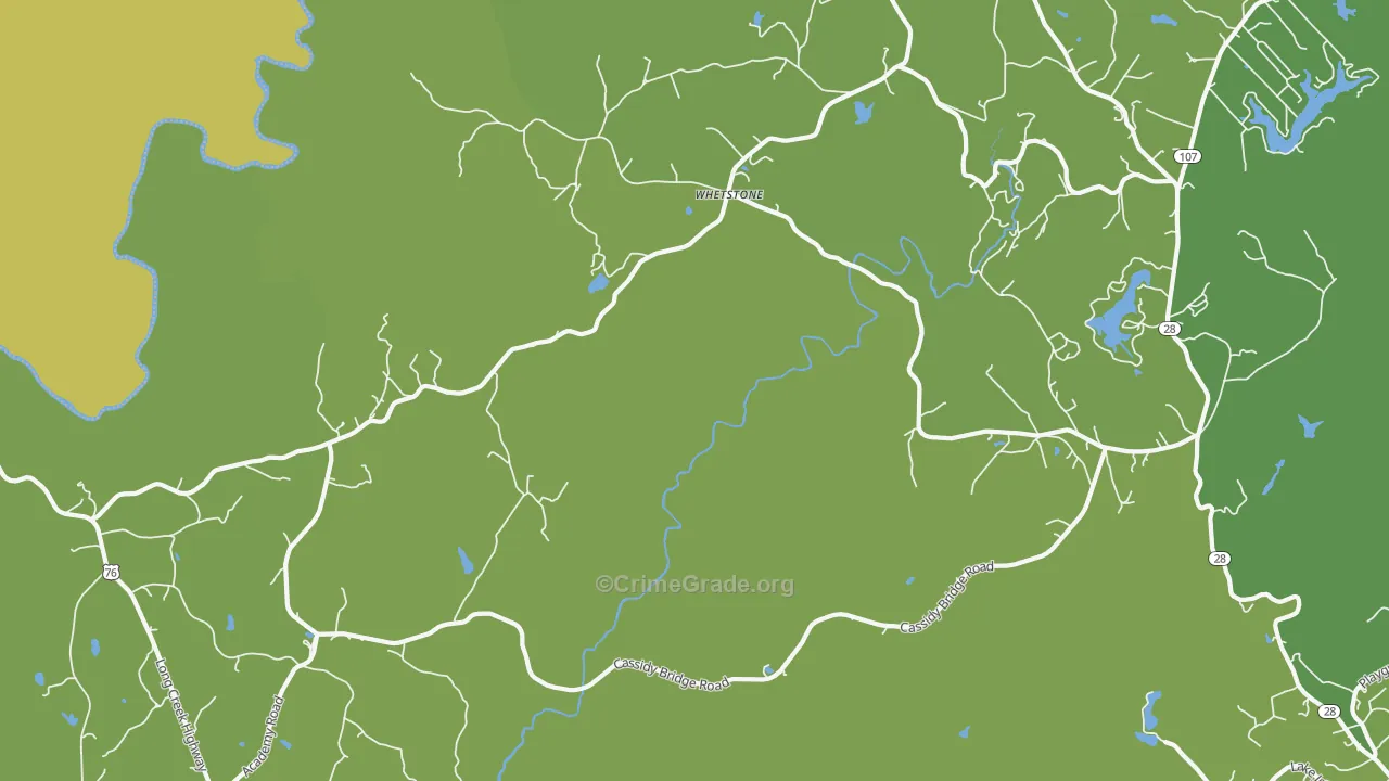 Whetstone, SC Map of Vehicle Theft Rates