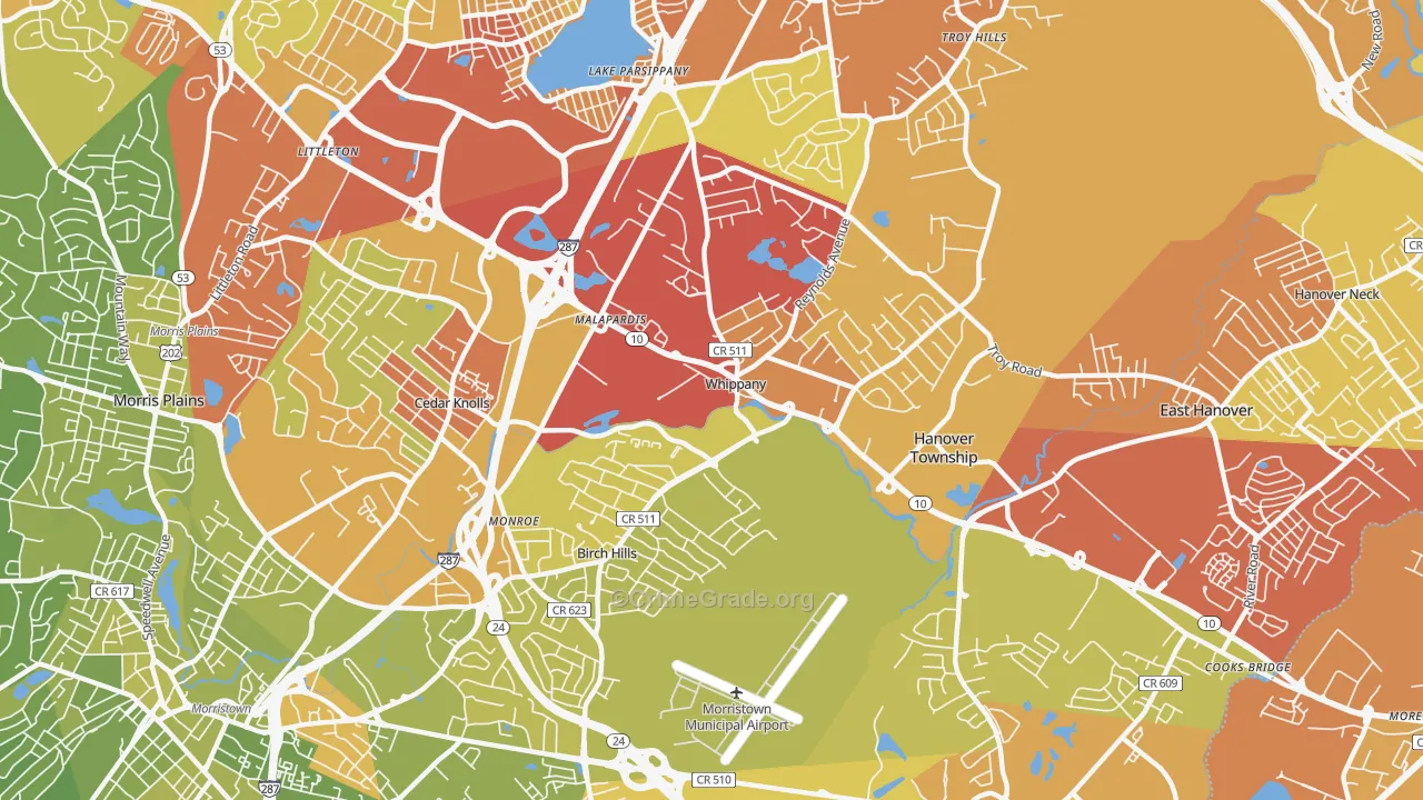Whippany, NJ Map of Vehicle Theft Rates