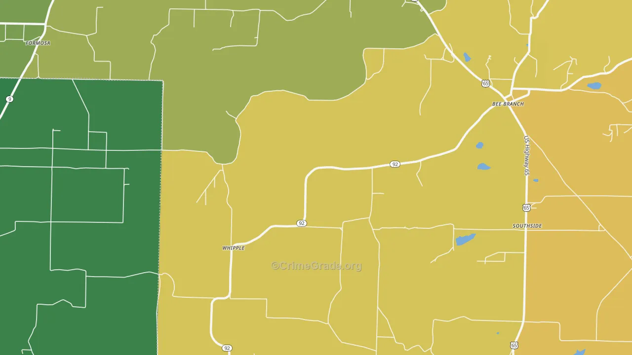Whipple, AR Map of Vehicle Theft Rates