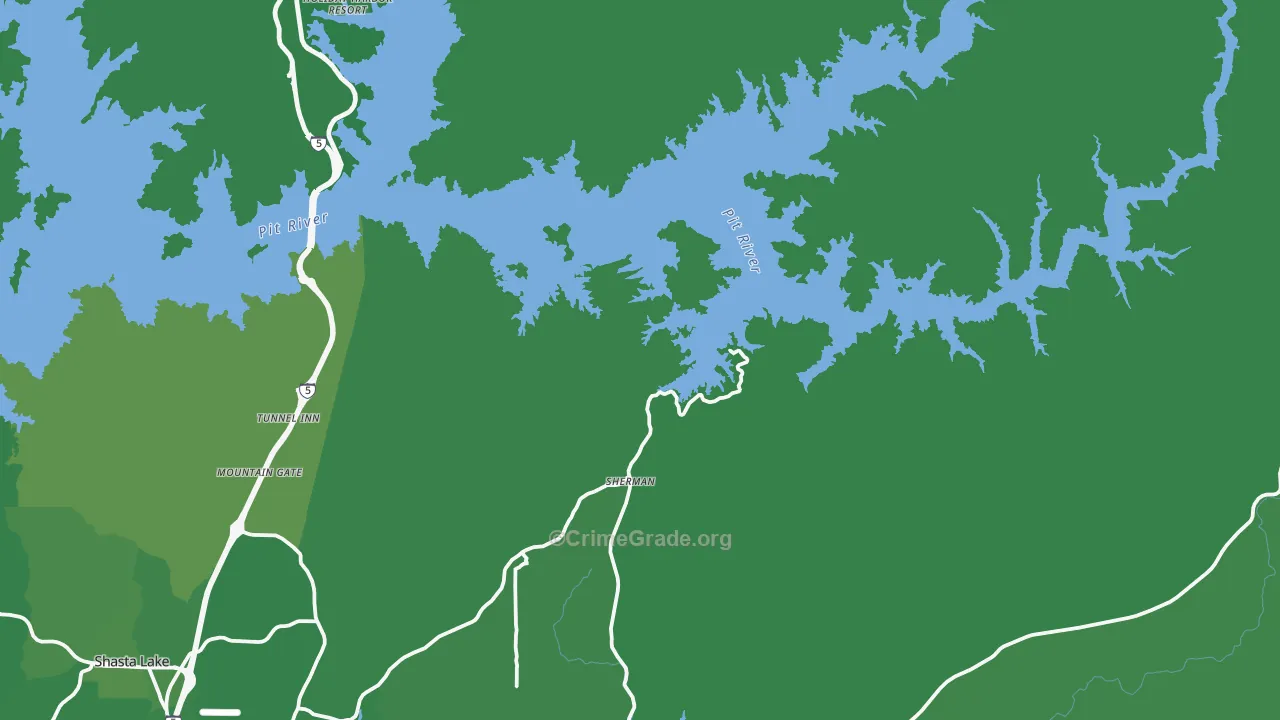 Whiskeytown, CA Map of Vehicle Theft Rates