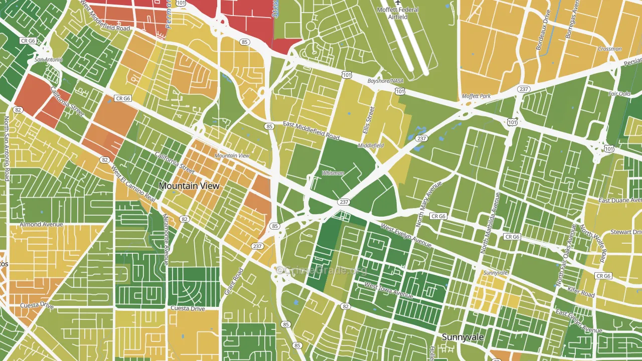 Whisman Station, Mountain View, CA Map of Vehicle Theft Rates