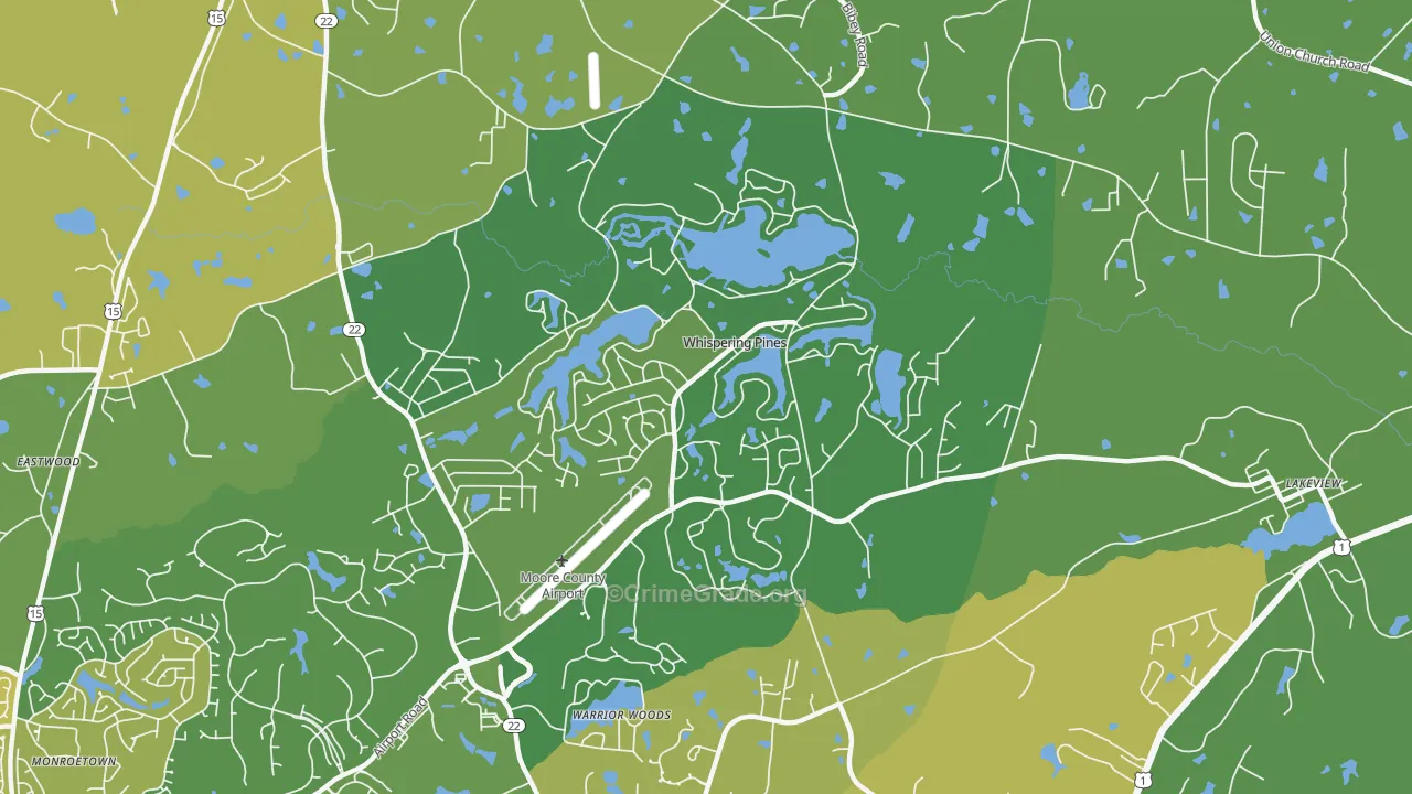 Whispering Pines, NC Map of Vehicle Theft Rates