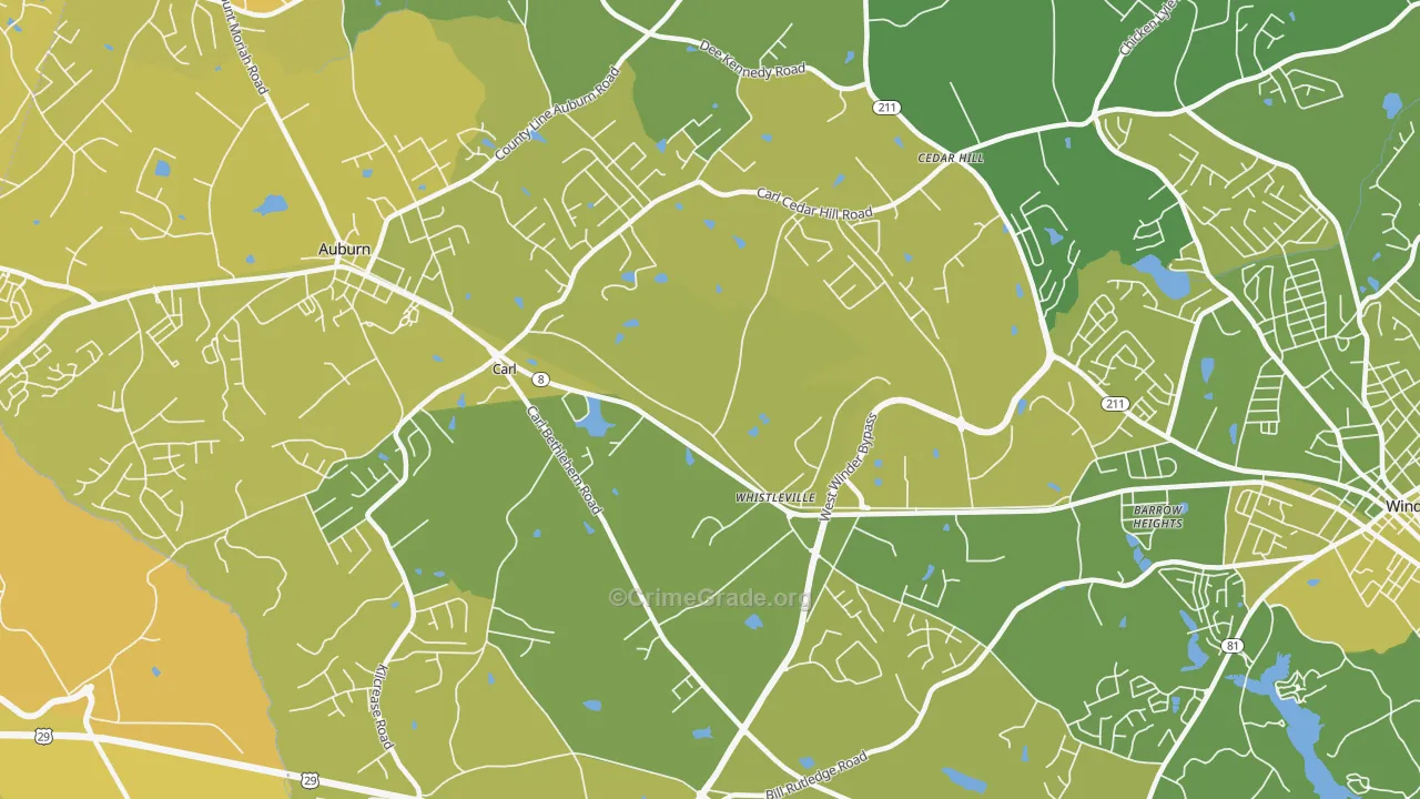 Whistleville, GA Map of Vehicle Theft Rates