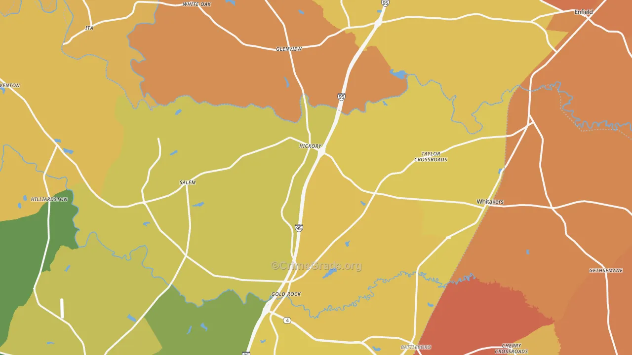 Whitakers, NC Map of Vehicle Theft Rates