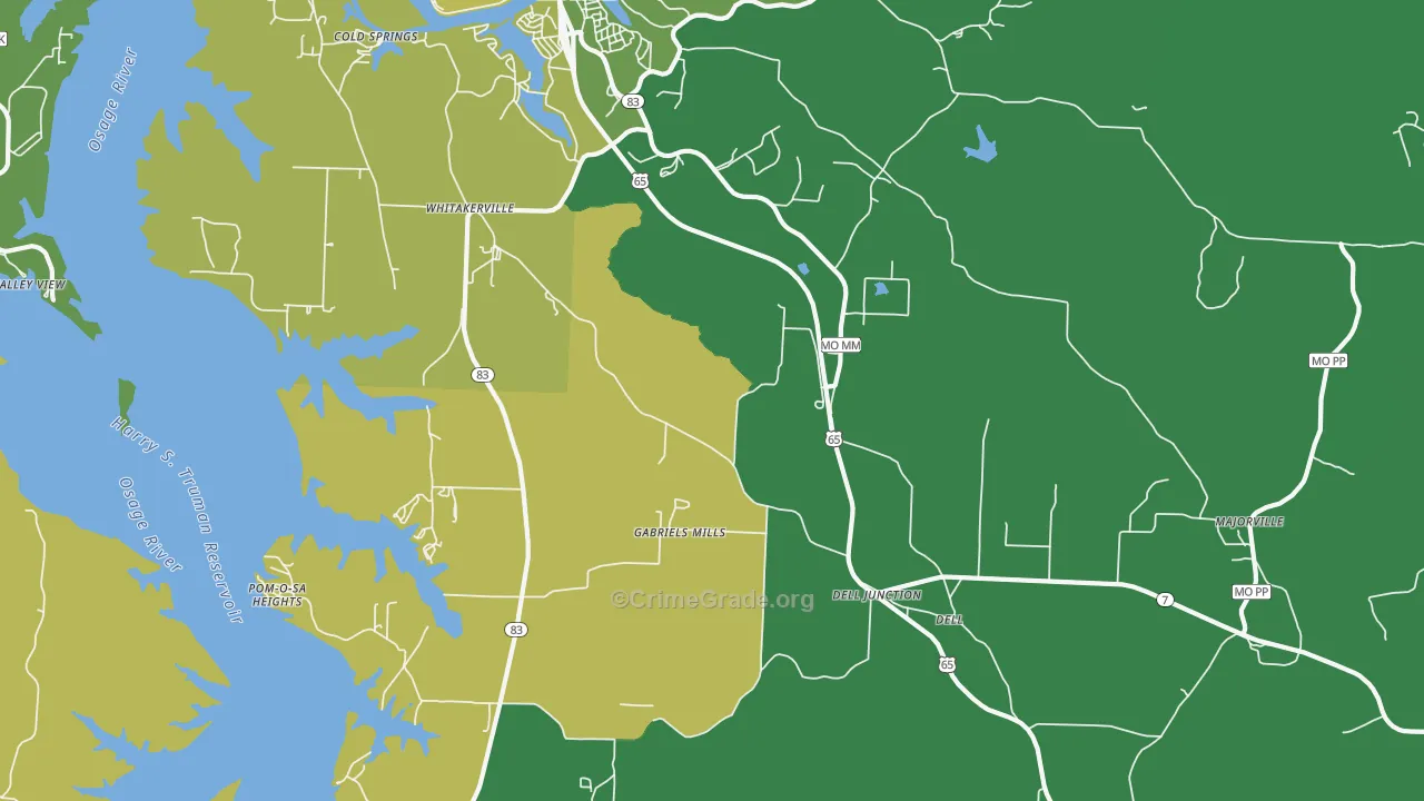 Whitakerville, MO Map of Vehicle Theft Rates