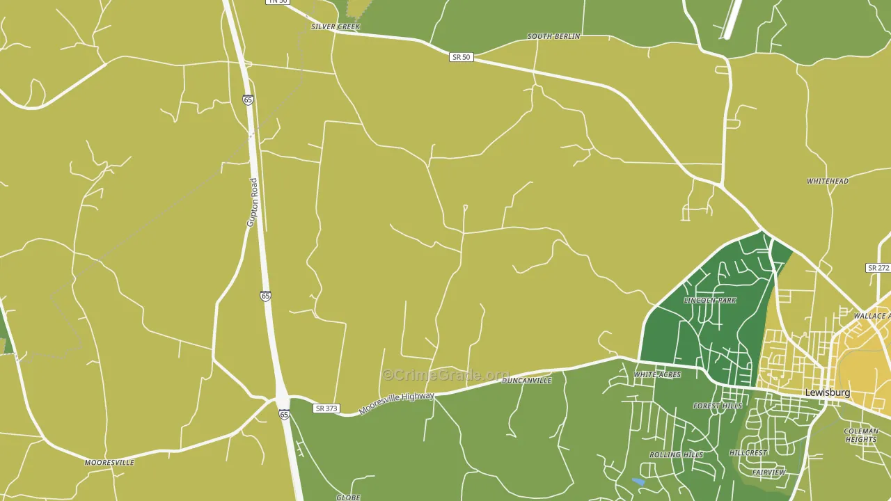 White Acres, TN Map of Vehicle Theft Rates