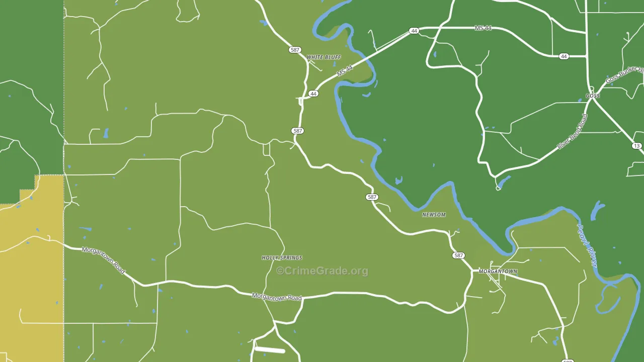 White Bluff, MS Map of Vehicle Theft Rates