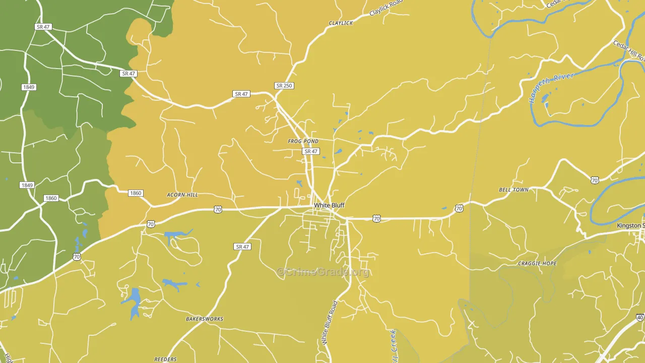 White Bluff, TN Map of Vehicle Theft Rates