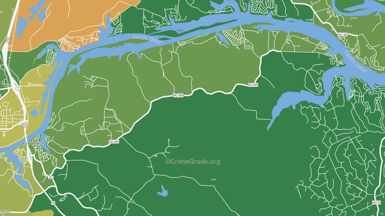 White Branch, MO Map of Vehicle Theft Rates