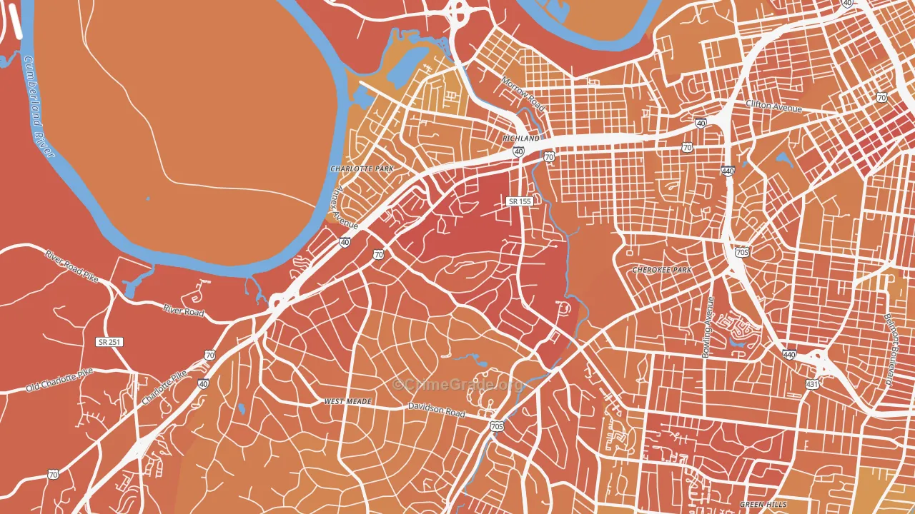 White Bridge, Nashville, TN Map of Vehicle Theft Rates
