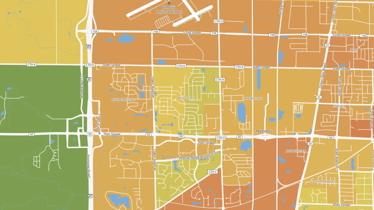 White Caps, Kenosha, WI Map of Vehicle Theft Rates