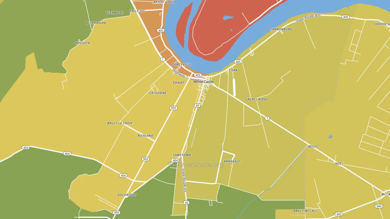 White Castle, LA Map of Vehicle Theft Rates