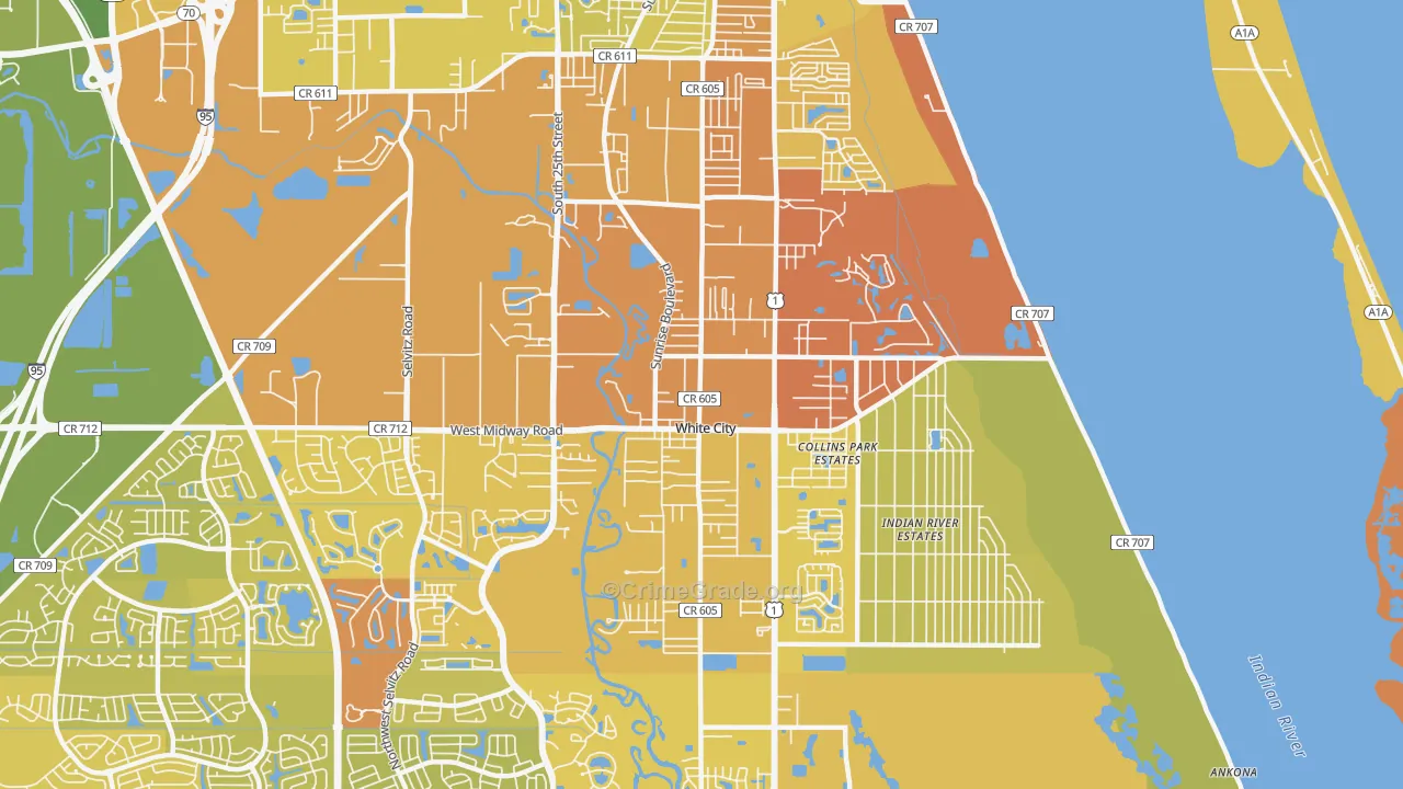 White City, Fort Pierce, FL Map of Vehicle Theft Rates