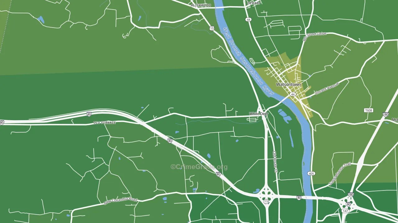 White Deer, PA Map of Vehicle Theft Rates