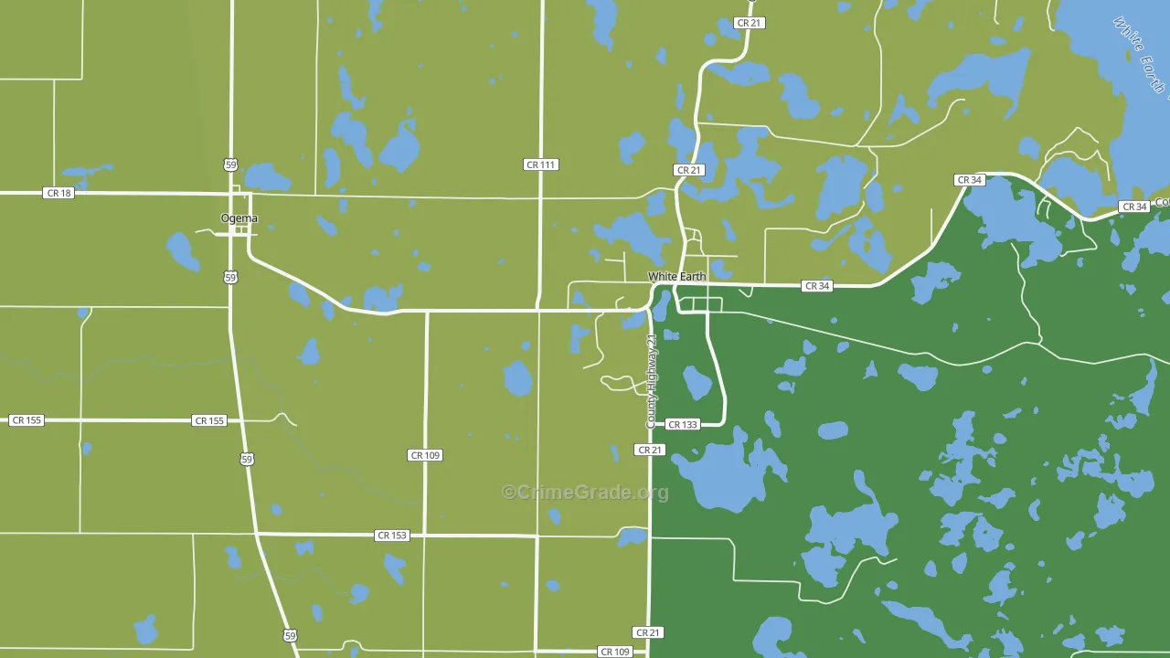 White Earth, MN Map of Vehicle Theft Rates