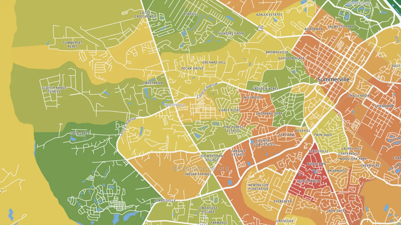 White Gables, Summerville, SC Map of Vehicle Theft Rates