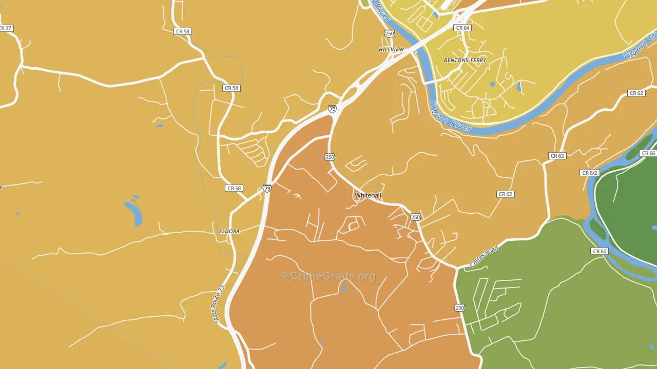 White Hall, WV Map of Vehicle Theft Rates